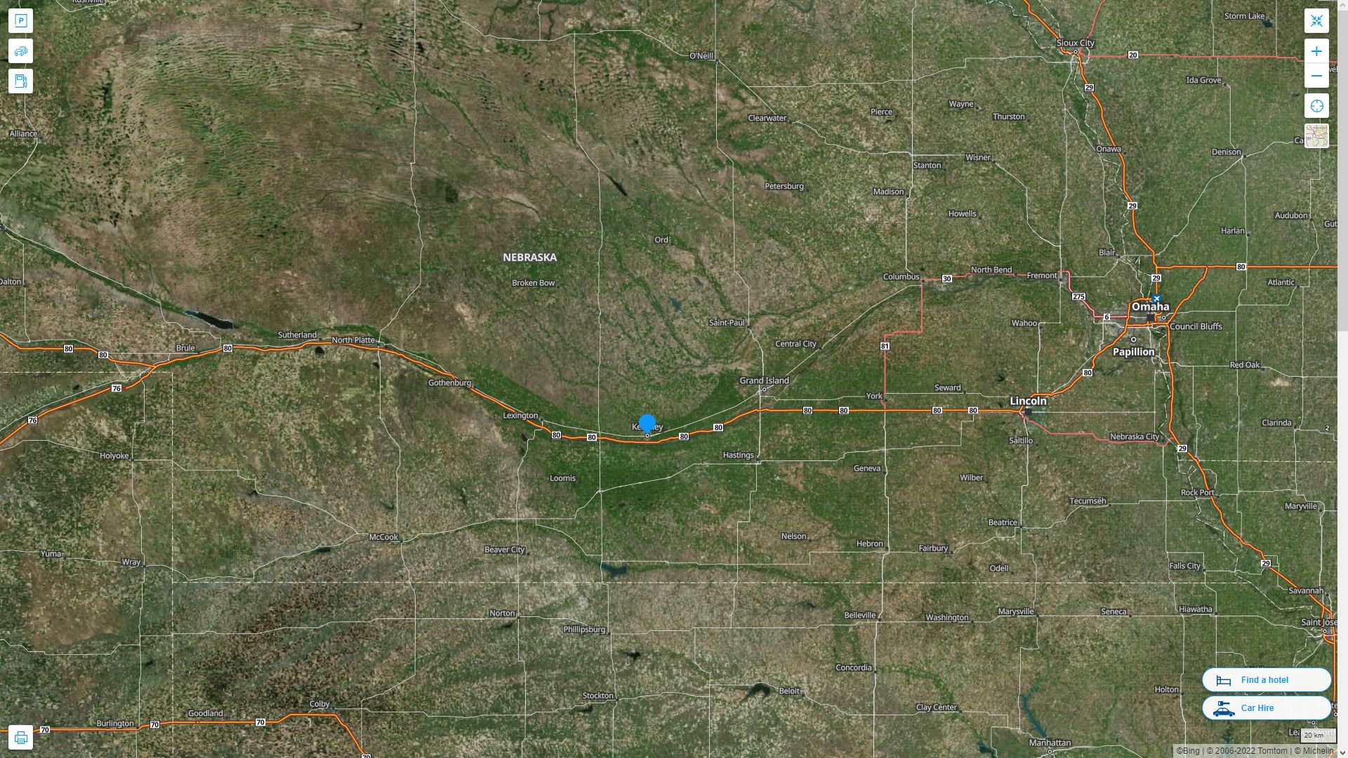 Kearney Nebraska Highway and Road Map with Satellite View